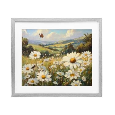 Imagem de Stupell Industries Impressão emoldurada cinza campo margarida borboleta verão sob vidro, design por Petal Prints Design, 13 x 16