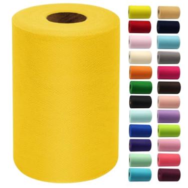 Imagem de Rolos de tecido de tule amarelo vibrante, 15 cm por 100 metros (91,4 m) carretel de tecido fita de tule para DIY Halloween Tutu Bow chá de bebê festa de aniversário decorações de casamento suprimentos