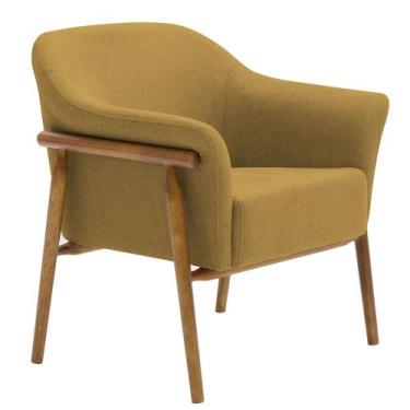 Imagem de Poltrona Sala de Estar Luna Base Madeira Castanho Poliéster Mostarda -