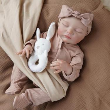 Imagem de Boneca Bebe Reborn de Silicone Menina Realista Pintado Boneca para Menina Pode dar Banho 48cm com Acessórios