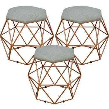 Imagem de Kit 03 Puffs Aramado Bronze Six L02 Linho Cinza Escuro