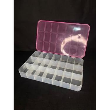 Imagem de Kit 2 Caixas Organizadoras 21 Divisões Transparente – Ideal para Joias Miçangas e Materiais Pequenos (Tampa rosa,2 caixas 21 divisões)