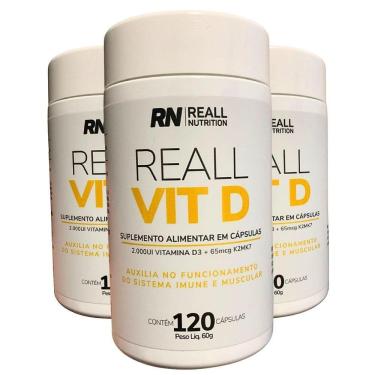 Imagem de Combo 3 Suplemento Vitamina D K2 Reall Nutrition 120 Caps Sabor Original