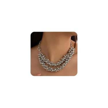 Imagem de Colar gargantilha grossa com contas em camadas exageradas, pequenas clavículas, colares para mulheres, personalidade, festa de casamento, formatura, joia acessório, Large, Liga de aço, Sem Pedra
