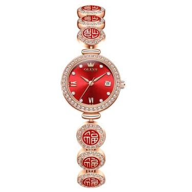 Imagem de Relógio feminino de quartzo à prova d'água data automática design eleg