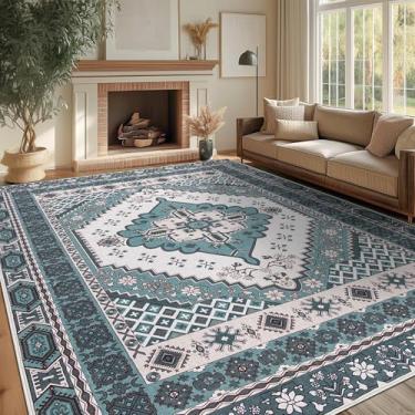 Imagem de Zhangui Tapete de área boho, tapete grosso de ponto reforçado, tapetes de área laváveis na máquina, 20 x 25 cm, tapetes verdes macios para sala de estar e quarto