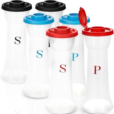 Imagem de Saleiro e pimenteiro de plástico, 6 peças, ampulheta, à prova de umidade, à prova de poeira, com tampas para cozinha, piquenique, tempero, sal, açúcar, pimenta em pó, 3 cores