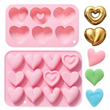 Imagem de Conjunto de moldes de doces de silicone rosa, moldes de chocolate em forma de coração, moldes de pirulito rosa para assar no dia dos namorados (Rosa-QY339)