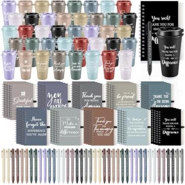 Imagem de LemonRoad 120 peças presentes de agradecimento de funcionários copo de plástico de 473 ml com tampa e canudo inspirador xícara de café espiral mini caderno e caneta a granel presente da equipe de