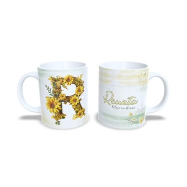 Imagem de Caneca Personalizada com Flores Amarelas, Cerâmica Branca, 325ml, Design Alice Beleza que Floresce (r)