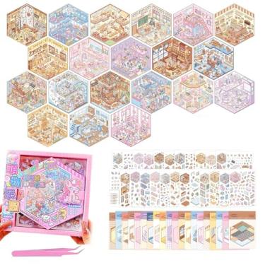 Imagem de 14 Sets DIY 3D House Stickers Collection Book, 3D Miniature Pet Shop Scene Simulated, Cute Cartoon Stickers for Adults and Kids, Fun Simulated Scene Game for Girls (Gift Box Packaging) (Casual)