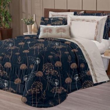 Imagem de Kit Edredom Queen 5 Peças com Almofada Bordada e Percal 180 Fios Premi