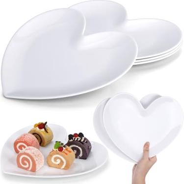 Imagem de Nuogo 4 peças de pratos grandes de melamina em forma de coração de 28 cm, pratos grandes de dia dos namorados, coração inquebrável, sobremesa, jantar, carregador de salada, para festa dos namorados