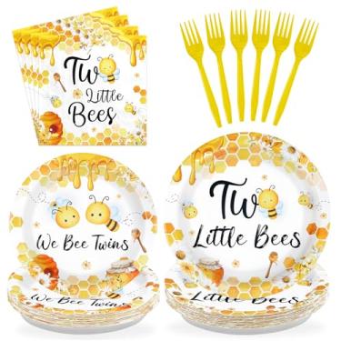 Imagem de Greencian 96 Pcs Twin Little Bees Party Supplies Bumble Bee Theme Twins Party Plates and Napkins Disposable We Bee Twins Tableware Set for Kids Baby Shower Birthday Decorations, Serves 24