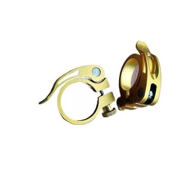 Imagem de 1 par de grampos de assento de bicicleta de montanha braçadeira de tubo de liberação rápida acessórios de tubo de assento de bicicleta de liga de alumínio (ouro, 34,9 mm-1par)