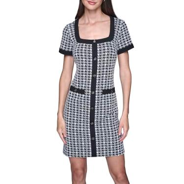 Imagem de Karl Lagerfeld Vestido feminino evasê com botões centrais contrastantes, Preto e branco macio, 48