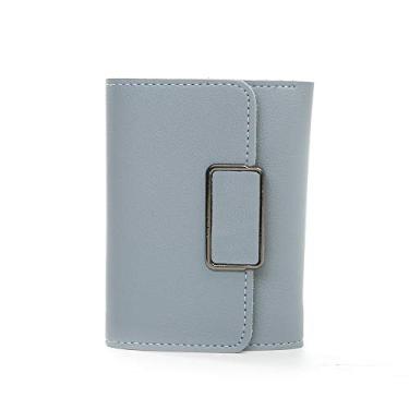 Imagem de Carteira pequena feminina moderna bolsa fofa espaço vários cartões curtos carteiras de dinheiro simples cartão de crédito carteira fina para mulheres, Azul claro, Estilo retrô