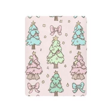 Imagem de Blueangle Jogo de lençol com elástico para berço - Árvore de Natal macia e respirável com laços, serve para colchão de berço padrão (360)