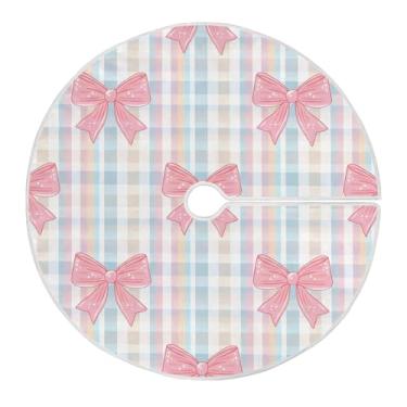Imagem de ATTX Saia xadrez para árvore de Natal com laços rosa 118 cm, decoração festiva para festas de Natal e Ano Novo #323