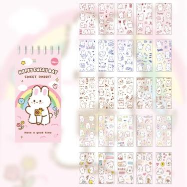 Imagem de Adesivos adoráveis de coelho de desenho animado - Conjunto de 25 adesivos de PET à prova d'água para álbuns, diários, decorações DIY, garrafas de água, bagagem, laptops e mais