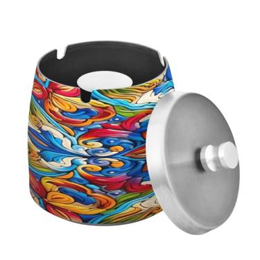 Imagem de Blueangle Cinzeiro mexicano de cerâmica com tampa para cigarros, à prova de vento/chuva, aço inoxidável, sem fumaça, inodoro, cinzeiro para uso interno ou externo (66)