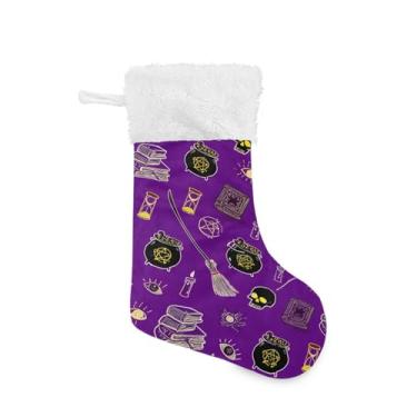 Imagem de GakkiGii Pacote com 2 meias de Natal com padrão mágico, decoração de Natal grande para parede de árvore de lareira, 45 x 31 cm