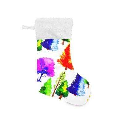 Imagem de GakkiGii Pacote com 2 meias de Natal para árvore de aquarela, decoração de Natal grande para parede de árvore de lareira, 45 x 31 cm