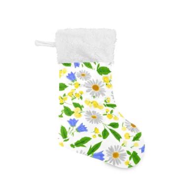 Imagem de GakkiGii Meia de Natal grande com margaridas, decoração de Natal para parede de lareira e árvore, 45 x 31 cm