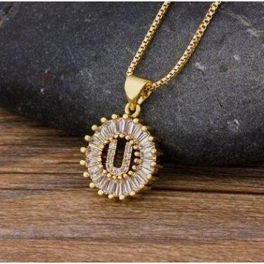 Imagem de Colar Dourado Letra Inicial Strass Brilhante Nome - DCXAM