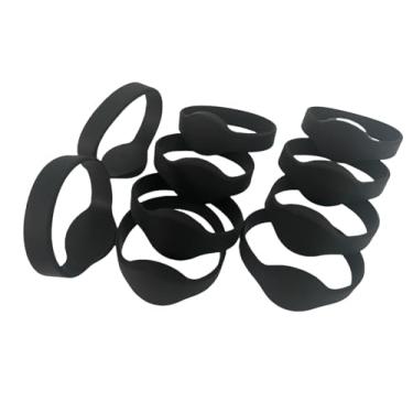 Imagem de JWFKWNH Pulseira impermeável MI Classic 1k de 10 peças, pulseira NFC de 13,56 MHz, pulseira IC de controle de acesso inteligente iso14443a (preto)