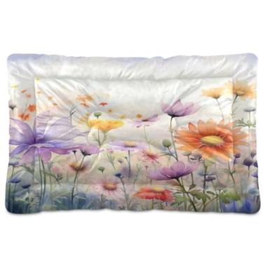 Imagem de SEHANY Cama de jardim para cães com flores vibrantes, cama de gato com fundo antiderrapante, cama de canil, colchão macio para animais de estimação, lavável para cães pequenos, médios e grandes, gatos