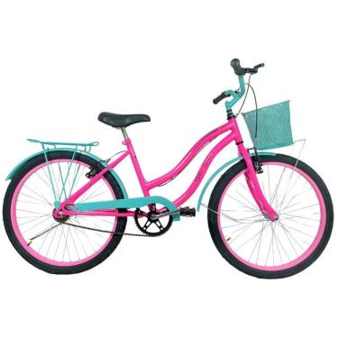 Imagem de Bicicleta Infantil Aro 24 Cesta Feminina Azul / Rosa Neon-Unissex