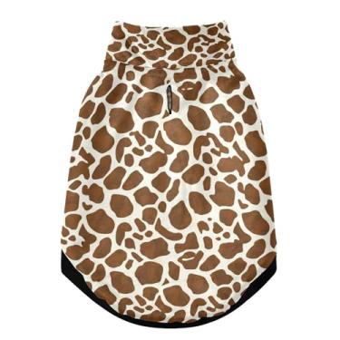 Imagem de SEHANY Casaco de cachorro marrom e branco com estampa de vaca para cães pequenos, superquente à prova de vento, jaqueta de inverno macia e aconchegante para clima de neve fria com coleira para animais