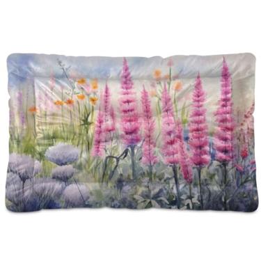 Imagem de SEHANY Cama de jardim para cães com flores vibrantes, cama de gato com fundo antiderrapante, cama de canil, colchão macio para animais de estimação, lavável para cães pequenos, médios e grandes, gatos