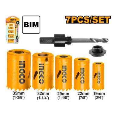 Imagem de Conjunto de Serra Copo Bimetal e Suporte com 7 Peças INGCO