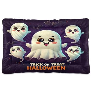 Imagem de SEHANY Cama de cachorro fantasma Halloween Boo Cama de gato com fundo antiderrapante, cama de canil, colchão macio para animais de estimação, lavável para cães pequenos, médios e grandes, gatos, 91 x