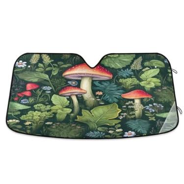 Imagem de ATTX Para-brisa de carro flor de cogumelo verde 144.8 cm x 80.0 cm escudo solar universal com proteção UV, persiana de janela frontal automática dobrável para caminhões Sedans SUVs #589