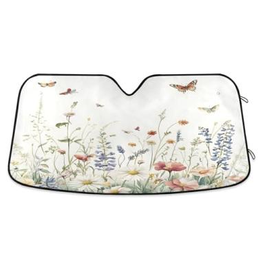 Imagem de ATTX Wildflowers para-sol para para-brisas de carro 134.6 cm x 59.7 cm Protetor solar universal com proteção UV, persiana de janela frontal automática dobrável para caminhões Sedans SUVs #698