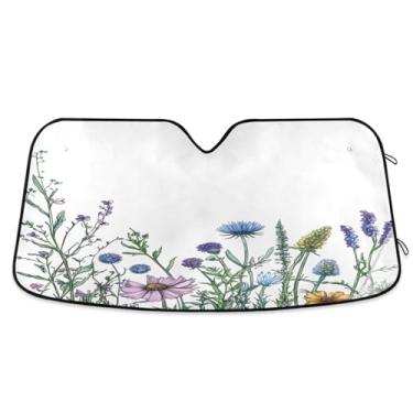 Imagem de ATTX Wildflowers para-sol para para-brisas de carro 134.6 cm x 59.7 cm Protetor solar universal com proteção UV, persiana de janela frontal automática dobrável para caminhões Sedans SUVs #810