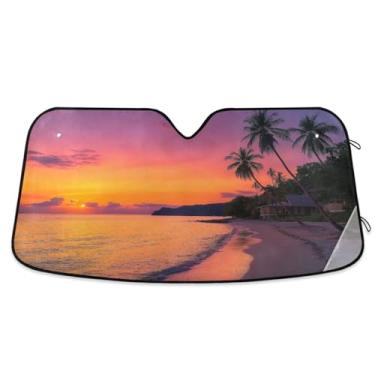 Imagem de ATTX Para-brisa Tropical Beach Car Para-brisa 139.7 cm x 70.1 cm Protetor solar universal com proteção UV, persiana de janela frontal automática dobrável para caminhões Sedans SUVs #235