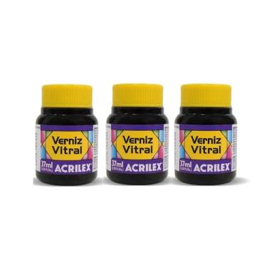 Imagem de Kit 3 Verniz Vitral Acrilex Violeta Cobalto 540 37ml Transparente Brilhante para Vidro Cerâmica Porcelana Artesanato Efeito Vitrais