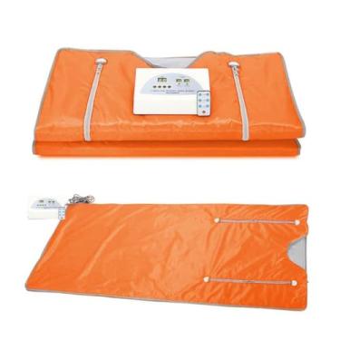 Imagem de HGTRH Cobertor de sauna portátil, sauna pessoal 2 zonas para relaxamento doméstico com proteção de corte elétrico Design de topo aberto com zíperes de braço 35-80 ℃ fio de aquecimento de fibra de