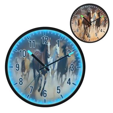 Imagem de Blueangle Relógio de parede LED que brilha no escuro e ativado por voz, design silencioso de cavalos de corrida de 30,5 cm, funciona a bateria para decoração de quarto e sala de estar (161)