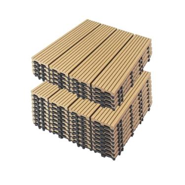 Imagem de Azulejos de deck interligados, azulejos de piso de pátio composto WPC com sistema de clique função de drenagem para varanda piscina varanda quintal área de jogo terraço uso em todos os climas B4 12