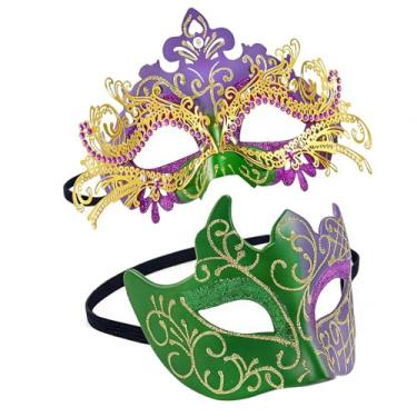 Imagem de Derlinvine Couples' Masquerade Masks,Venice Painted Masks,Halloween Parties,Metal Plastic Lace Carnival Goggles - Green Purple