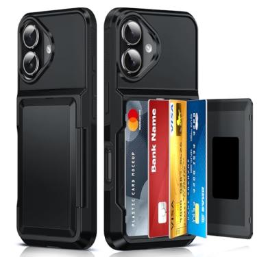 Imagem de LeYi Capa carteira preta para iPhone-17: com suporte de cartão de crédito protetor iPhone17 iohone i 17 capas femininas Fundas para serviço pesado grau militar à prova de choque rígido masculino