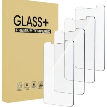 Imagem de Pacote com 4 protetores de tela para iPhone 16e/14/13/13 Pro, cobertura total, película de vidro temperado, dureza 9H, fácil instalação, sem bolhas [6,1 polegadas]