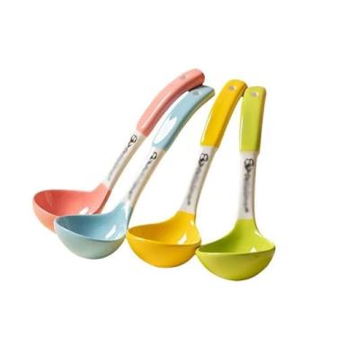 Imagem de Concha de sopa Colher De Sopa Cerâmica Para Uso Doméstico, Cabo Longo Para Comer Ramen, Fofa E Bonita(Multi-colored)