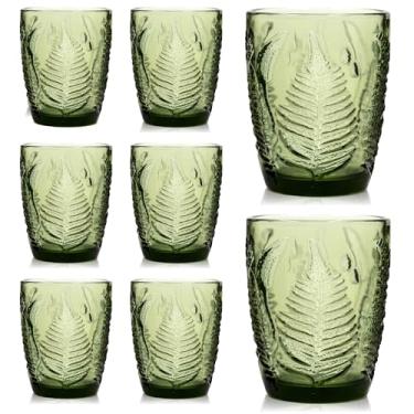 Imagem de Conjunto de copos de bebida verdes vintage de 236 a 290 ml, copos de vidro texturizados em relevo, estilo retrô colorido para água e coquetéis, copos decorativos de cozinha duráveis, presente