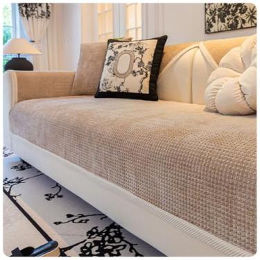 Imagem de SPXMQSS Capas de sofá para sofá, capa de sofá seccional, macia de chenille, capa de sofá de 1/2/3/4 lugares, protetor de móveis em forma de L, capa universal antiderrapante A 110 x 240 cm